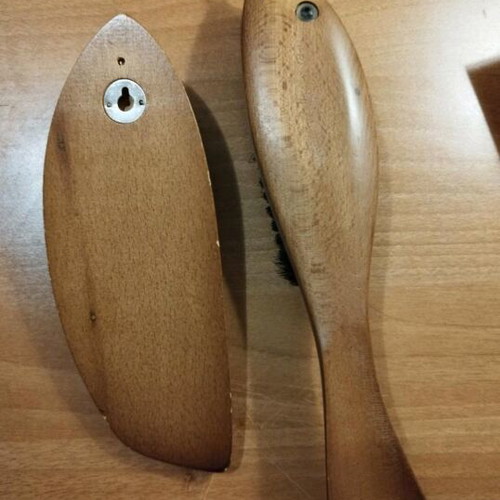 Vintage wooden hairbrush with wall mount like new