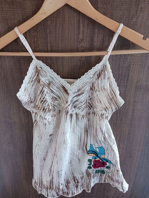Ysatis blouse with adjustable straps, flower design, 100% silk like new
