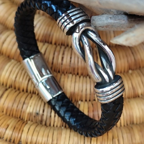 Men's leather bracelet with stainless steel nautical knot new