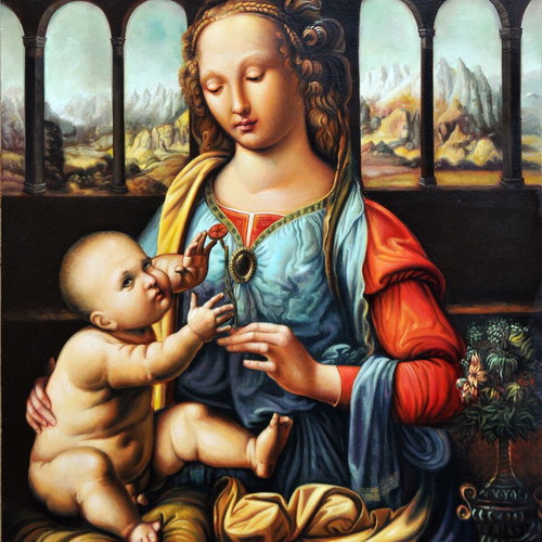 Madonna del Garofano copy painting by Dorotheos Antoniadis, handmade oil on panel
