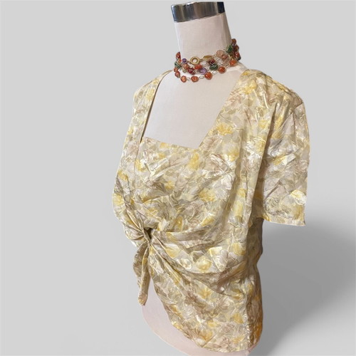 Vintage satin blouse Miracle Romantic like new, size S/M, beige multicolor