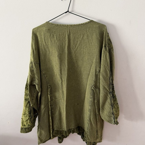 Vintage green patchwork embroidered boho blouse jacket, like new, size 2 XL