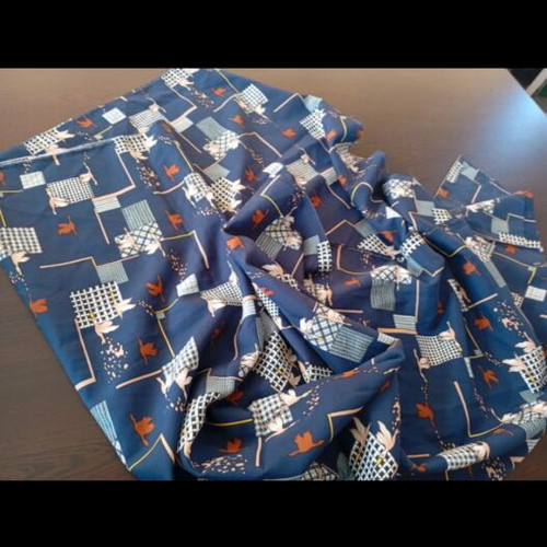 Cool blue fabric with bird pattern, new, 2.50x1.15 m