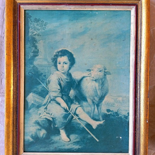 Print frame The Good Shepherd with Lamb Murillo in gold frame 38×48