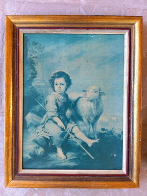 Print frame The Good Shepherd with Lamb Murillo in gold frame 38×48