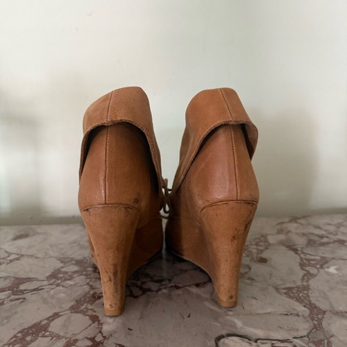 Zara ankle boots size 38 like new, brown wedge heel