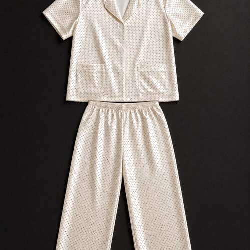 Satin polka dot pajamas like new, size Small/Medium, white and black