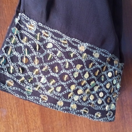 Boho-chic kaftan dress with handmade embroidery, like new, brown and gold