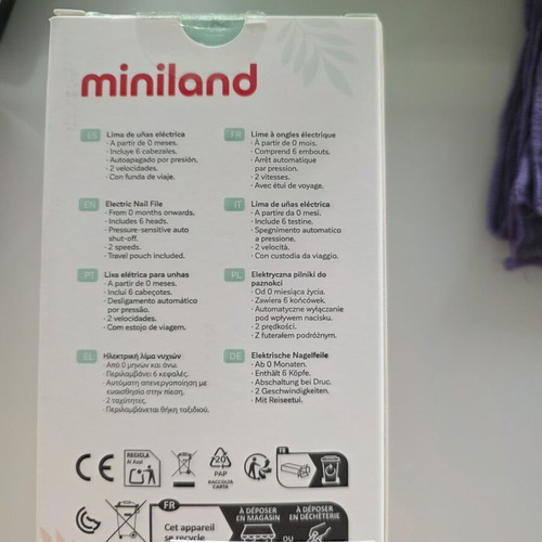 Miniland Baby Nail Trimmer electric with 6 heads, new