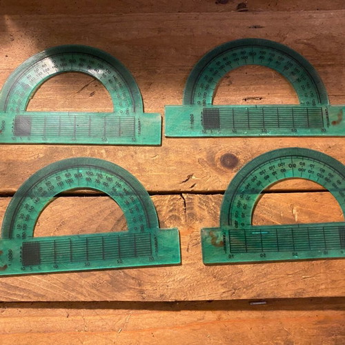 Diamant protractors used, pack of 4, transparent green