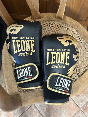 Muay Thai Leone 1947 Boxing Gloves new, black with gold details