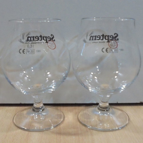 Septem beer set of two used promotional stemmed glasses 0.3lt