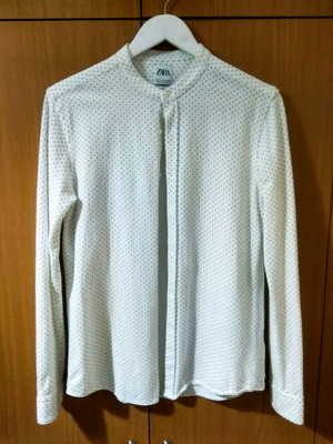 ZARA Men's Shirt M Slim Fit White Polka Dot Like New