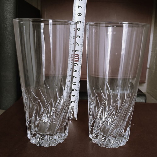 Glass water and beer glasses with embossed design, set of 2