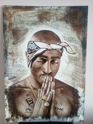 2 Pac - Tupac Shakur painting new, oil on plywood