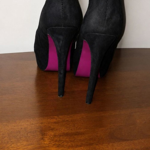 Black suede tall boots size 38 used with platform sole