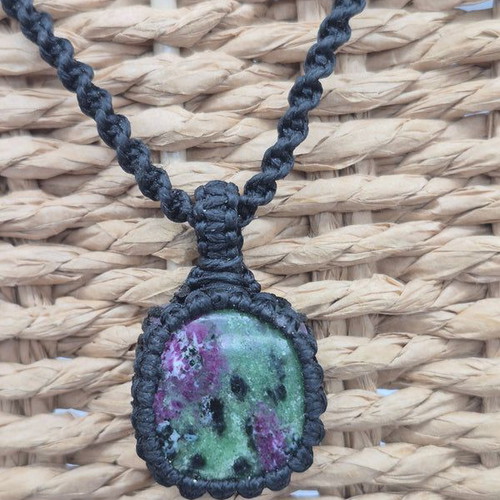Ruby Zoisite Crystal Macrame Necklace new