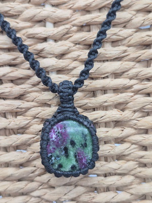 Ruby Zoisite Crystal Macrame Necklace new