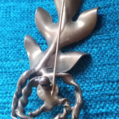 Vintage lapel pin used, brass with tiger's eye stone