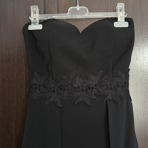 Black Strapless High-Low Dress with Chiffon Train like new