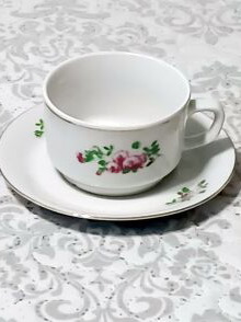 Vintage white porcelain tea and coffee set with roses, set of 5