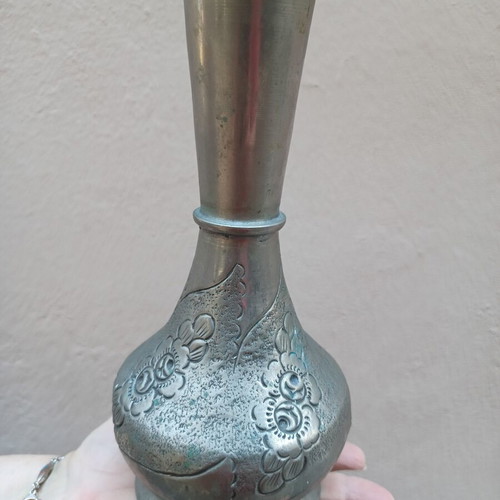 Vintage Silver Plated Vase Embossed Floral Design used
