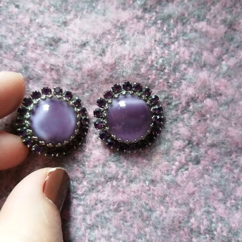 Vintage aristocratic clip earrings v. 2 like new with purple semi-precious stones