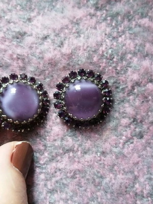 Vintage aristocratic clip earrings v. 2 like new with purple semi-precious stones