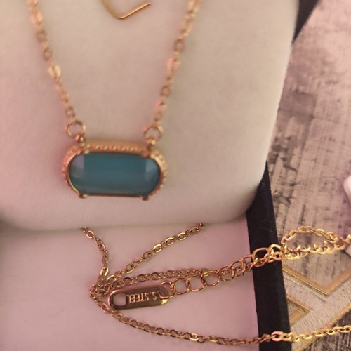 Necklace with turquoise stone new, gold color, stainless steel