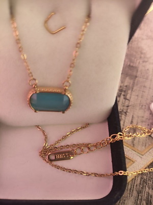 Necklace with turquoise stone new, gold color, stainless steel