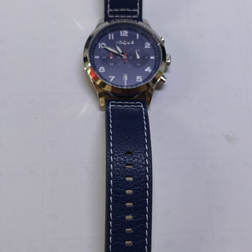 Vogue men's watch new, blue leather strap, 45mm dial, waterproof