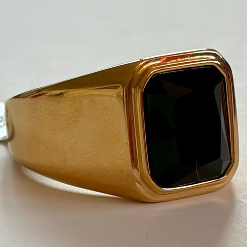 Gold Signet Ring with Black Stone, Brand New, 316L Stainless Steel US 12