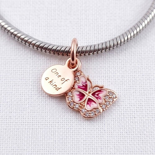Pandora double charm butterfly with pink enamel and zircons, new