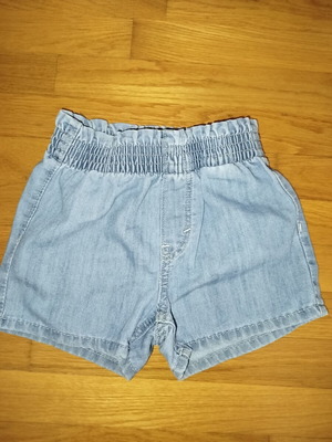 Children's denim shorts with paperbag waist, light blue