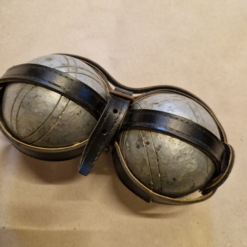 Petanque balls French game heavy metal, used with surface scratches