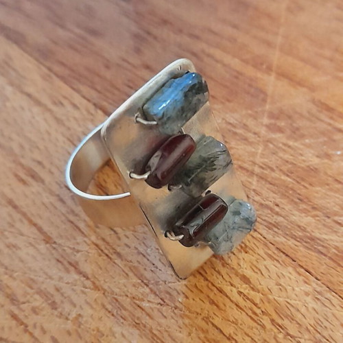 Silver ring handmade new with semi-precious stones