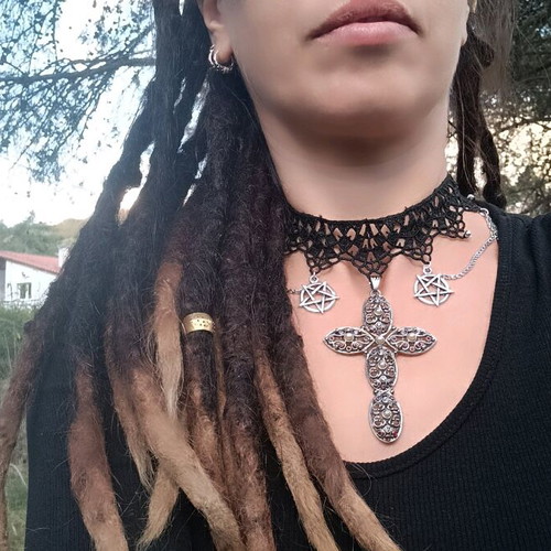 Gothic necklace handmade with lace new