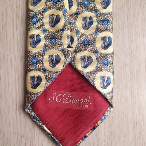 S.T.Dupont silk men's tie like new yellow and turquoise