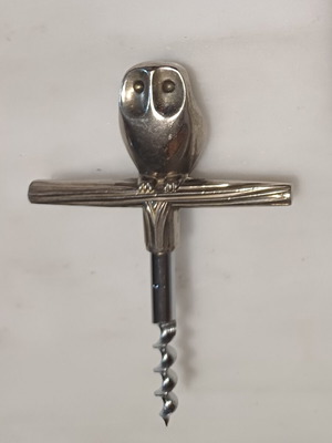 Owl corkscrew used with silver-plated handle