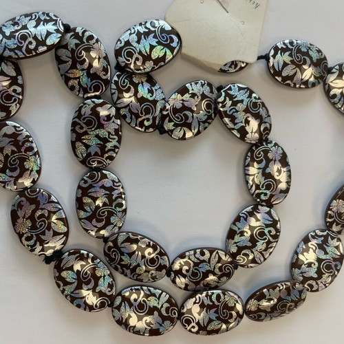 Statement long necklace with silver-brown beads new
