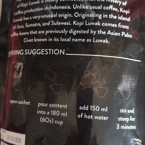 Wild Kopi Luwak coffee premium pack of 19 sachets from Worcas Indonesia