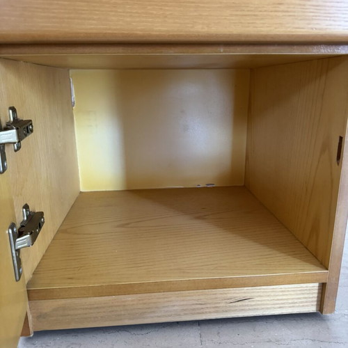 Wooden nightstand used with drawer and lockable cabinet