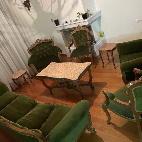 Vintage classic 6-piece living room set used with carved solid wood and marble tables
