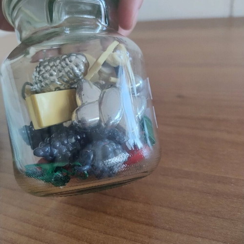 Jar with various tablecloth clips set of 12 like new