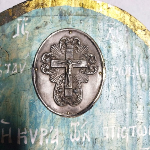 Handmade Orthodox Icon of Virgin Mary with Silver 950