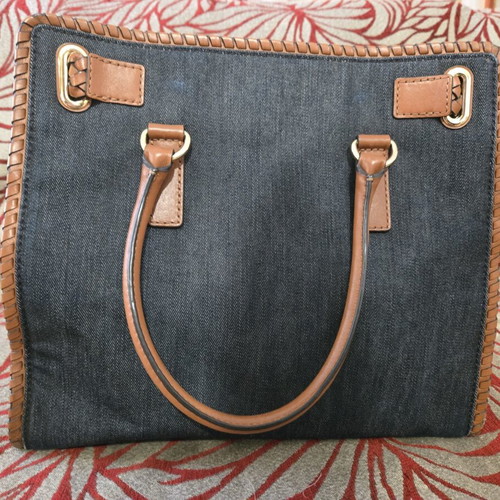 Michael Kors Denim Hamilton handbag used with leather details and gold lock