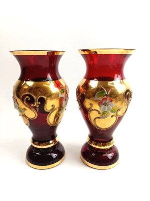 Pair of handmade Bohemian crystal vases like new, 1950s