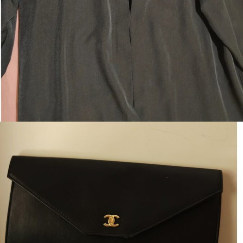 Women's black coat large with free black evening clutch, like new