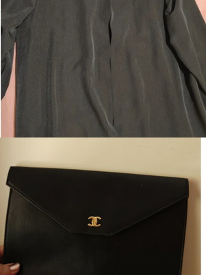 Women's black coat large with free black evening clutch, like new