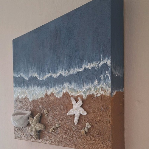 3D painting beach theme new with acrylic and handmade shells